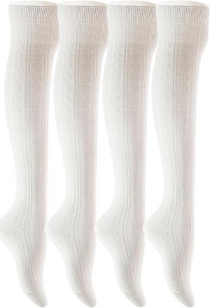 Lian LifeStyle Women's 4 Pairs Adorable, Fashionable, Super Comfortable and Ultra-Soft Thigh High Natural Cotton Socks L1024 Size 6-9 (Cream)