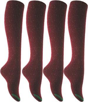 Lian LifeStyle Women's 4 Pairs Awesome, Breathable, Fancy and Cozy Knee High Cotton Boot Socks LW158212 Size 6-9 4p4c2 (Wine)