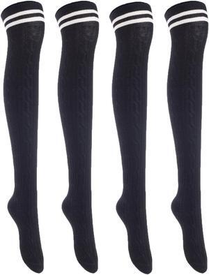 Lian LifeStyle Women's 4 Pairs Adorable, Fashionable, Super Comfortable and Ultra-Soft Thigh High Natural Cotton Socks LW1023 Size 6-9 (Black)