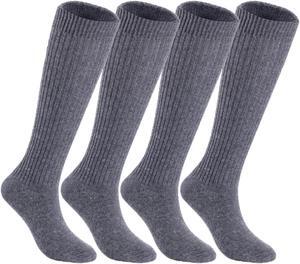 Lian LifeStyle Big Girl's Women's 4 Pairs Exceptional, Non-Slip, Cozy and Cool Knee High Wool Socks FS05 Size 6-9  (Grey)4p6