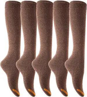 Lian LifeStyle Women's 5 Pairs Awesome, Breathable, Fancy and Cozy Knee High Cotton Boot Socks HR158212 Size 6-9(Coffee)