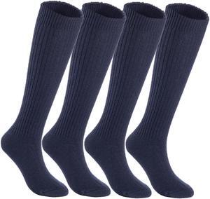 Lian LifeStyle Big Girl's Women's 4 Pairs Exceptional, Non-Slip, Cozy and Cool Knee High Wool Socks FS05 Size 6-9 (Navy)4p1