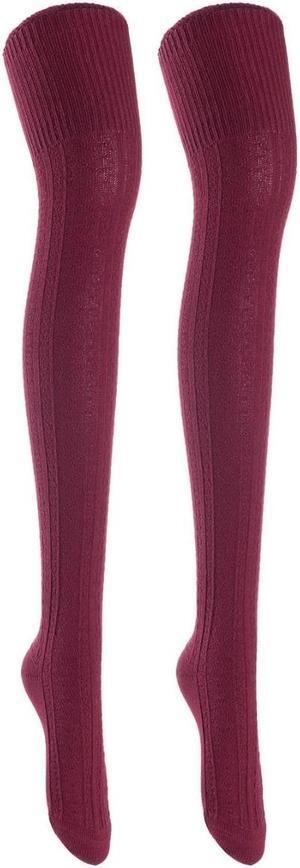 Lian LifeStyle Women's 2 Pairs Adorable, Super Comfortable And Fashionable Thigh High Cotton Socks for everyday relaxed feet LW1025 Size 6-9(Wine)