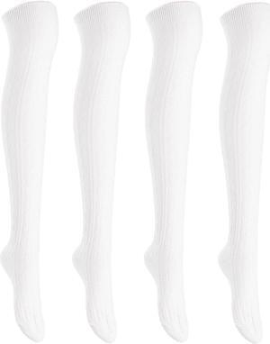 Lian LifeStyle Women's 4 Pairs Adorable, Fashionable, and Ultra-Soft Thigh High Natural Cotton Socks LW1024 Size 6-9 (Cream)