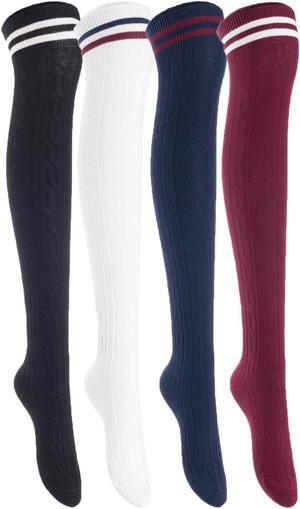 Lian LifeStyle Women's 4 Pairs Adorable, Fashionable, Super Comfortable and Ultra-Soft Thigh High Natural Cotton Socks Size 6-9 LW1023(Assorted)