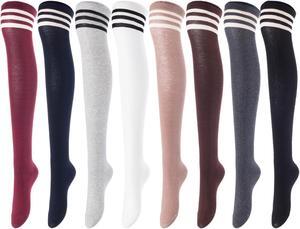 Lovely Annie Women's 5 Pairs Incredible Durable Super Soft Unique Over Knee High Thigh High Cotton Socks Size 6-9 A1022(Assorted)