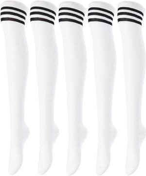 Lovely Annie Women's 5 Pairs Incredible Durable Super Soft Unique Over Knee High Thigh High Cotton Socks Size 6-9 A1022(White)