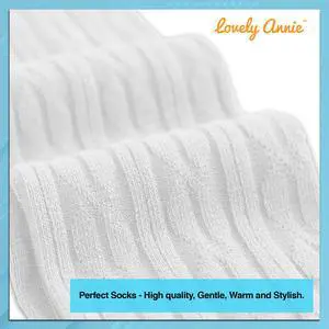 Lovely Annie Women's 3 Pairs Incredible Durable Super Soft Unique Over Knee High Thigh High Cotton Socks Size 6-9 A1024(Cream)