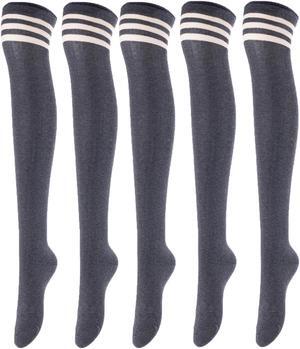 Lovely Annie Women's 5 Pairs Incredible Durable Super Soft Unique Over Knee High Thigh High Cotton Socks Size 6-9 A1022(Dark Grey)