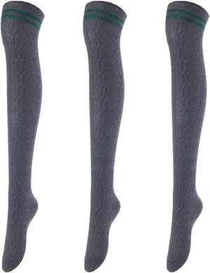 Lovely Annie Women's 3 Pairs Incredible Durable Super Soft Unique Over Knee High Thigh High Cotton Socks Size 6-9 A1023(DarkGrey)