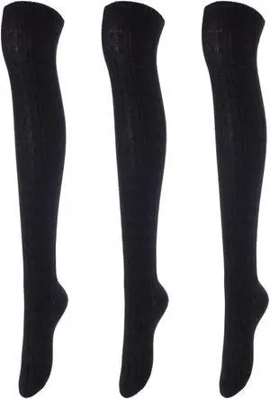 Lovely Annie Women's 3 Pairs Incredible Durable Super Soft Unique Over Knee High Thigh High Cotton Socks Size 6-9 A1024(Black)