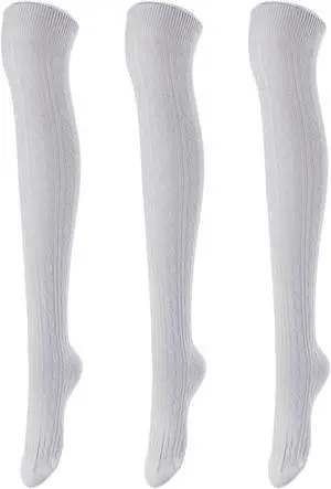 Lovely Annie Women's 3 Pairs Incredible Durable Super Soft Unique Over Knee High Thigh High Cotton Socks Size 6-9 A1024(Light Grey)