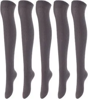 Lovely Annie Women's 5 Pairs Incredible Durable Super Soft Unique Over Knee High Thigh High Cotton Socks Size 6-9 A1024 (Dark Grey)