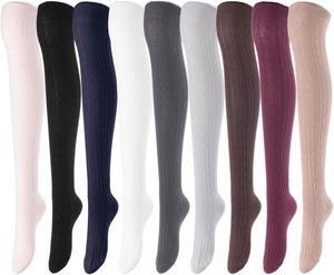 Lovely Annie Women's 5 Pairs Incredible Durable Super Soft Unique Over Knee High Thigh High Cotton Socks Size 6-9 A1024(Assorted)