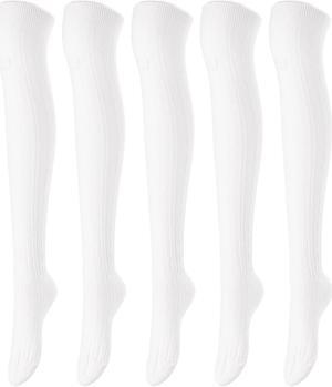 Lovely Annie Women's 5 Pairs Incredible Durable Super Soft Unique Over Knee High Thigh High Cotton Socks Size 6-9 A1024(Cream)