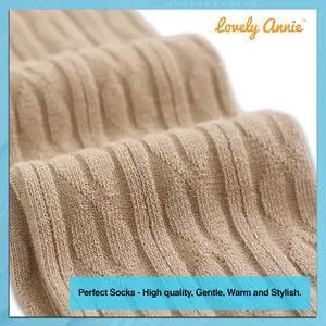 Lovely Annie Women's 3 Pairs Incredible Durable Super Soft Unique Over Knee High Thigh High Cotton Socks Size 6-9 A1024(Beige)