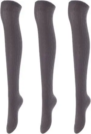 Lovely Annie Women's 3 Pairs Incredible Durable Super Soft Unique Over Knee High Thigh High Cotton Socks Size 6-9 A1024(Dark Grey)