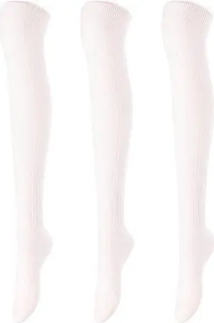 Lovely Annie Women's 3 Pairs Incredible Durable Super Soft Unique Over Knee High Thigh High Cotton Socks Size 6-9 A1024(Beige)
