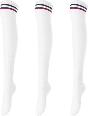 Lovely Annie Women's 3 Pairs Incredible Durable Super Soft Unique Over Knee High Thigh High Cotton Socks Size 6-9 A1023(White)