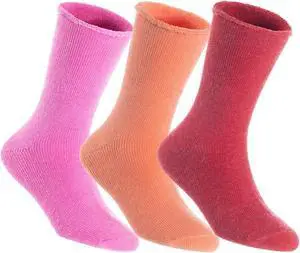 Lian LifeStyle Fantastic Children's 3 Pairs Wool Crew Socks Super Comfortable, Soft, and Durable LK0601 Size 9Y-11Y (Rose,Orange,Red)