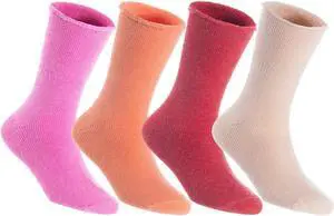 Lian LifeStyle Fantastic Children's 3 Pairs Wool Crew Socks Super Comfortable, Soft, and Durable LK0601 Size 9Y-11Y (Rose,Orange,Red,Beige)