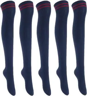 Lian LifeStyle Women's 5 Pairs Adorable Comfortable Soft Thigh High Over Knee High Cotton Socks Size 6-9 L1023(Navy)