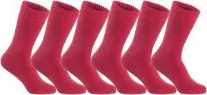 Lian LifeStyle Fantastic Children's 6 Pairs Wool Crew Socks Super Comfortable, Soft, and Durable LK0601 Size 6Y-8Y (Red)