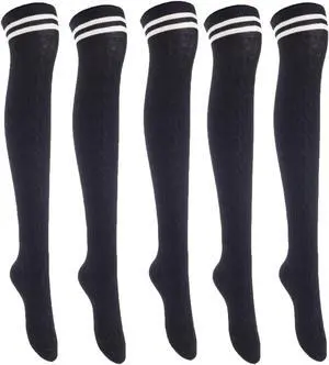 Lian LifeStyle Women's 5 Pairs Adorable Comfortable Soft Thigh High Over Knee High Cotton Socks Size 6-9 L1023(Black)