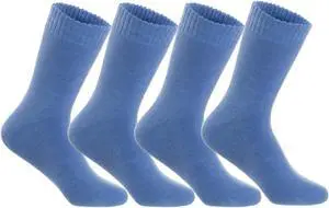 Lian LifeStyle Fantastic Children's 4 Pairs Wool Crew Socks Super Comfortable, Soft, and Durable LK0601 Size 9Y-11Y (Blue)
