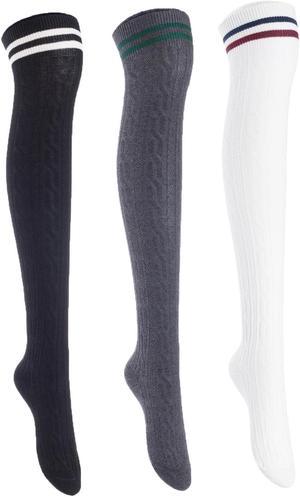 Lian LifeStyle Exquisite Big Girl's Women's 3 Pairs Thigh High Cotton Socks. Super Comfortable Female Socks in Vibrant Colors Size 6-9 L1023(Assorted)