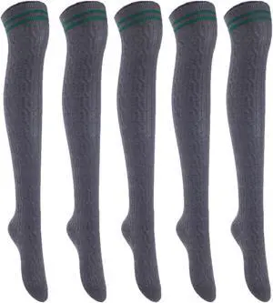 Lian LifeStyle Women's 5 Pairs Adorable Comfortable Soft Thigh High Over Knee High Cotton Socks Size 6-9 L1023(DarkGrey)