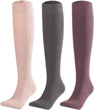 Lian LifeStyle Women's 3 Pairs  Adorable Super Comfortable and Ultra-Soft Thigh High Cotton Boot Socks L1888 Size 6-9 (Black, Dark Grey, Wheat)