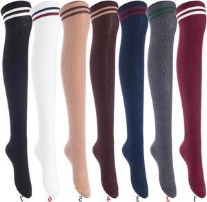 Meso Women's 4 Pairs Awesome Thigh High Cotton Socks, Comfortable, Soft and Super Durable Size 6-9 M1023 (Assorted)