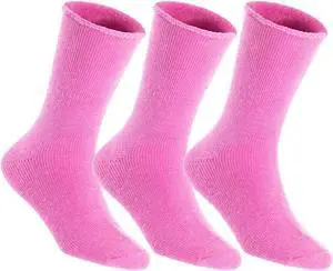 Lian LifeStyle Fantastic Children's 3 Pairs Wool Crew Socks Super Comfortable, Soft, and Durable LK0601 Size 9Y-11Y (Rose)