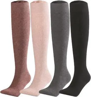 Lian LifeStyle Women's 4 Pairs  Adorable, Fashionable, Super Comfortable and Ultra-Soft Thigh High Cotton Boot Socks L1888 Size 6-9 Assorted