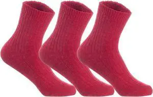 Lian LifeStyle Perfect Fit, Cozy, and Comfortable Women's 3 Pairs Wool Crew Socks For Healthy Feet LK08 Size 6-9 (Red)
