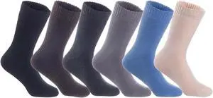 Lian LifeStyle Fantastic Children's 6 Pairs Wool Crew Socks Super Comfortable and Durable LK0601 Size 6Y-8Y (Black,Coffee,Dark Grey,Grey,Blue,Beige)