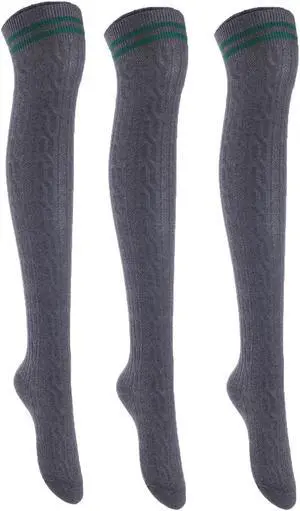 Lian LifeStyle Women's 3 Pairs Adorable Comfortable Soft Thigh High Over Knee High Cotton Socks Size 6-9 L1023(DarkGrey)