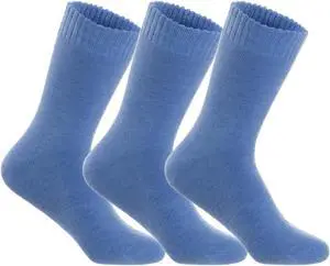 Lian LifeStyle Fantastic Children's 3 Pairs Wool Crew Socks Super Comfortable, Soft, and Durable LK0601 Size 9Y-11Y (Blue)