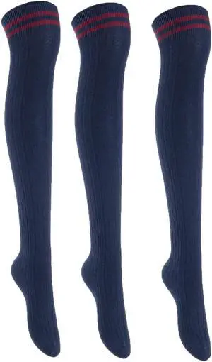 Lian LifeStyle Women's 3 Pairs Adorable Comfortable Soft Thigh High Over Knee High Cotton Socks Size 6-9 L1023(Navy)