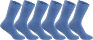 Lian LifeStyle Fantastic Children's 6 Pairs Wool Crew Socks Super Comfortable, Soft, and Durable LK0601 Size 6Y-8Y (Blue)