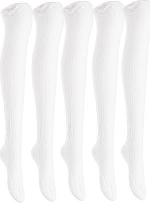Women's 4 Pairs Awesome, Super Durable, Comfortable, Soft Thigh High Cotton Boot Socks M1024 Size 6-9(Cream)
