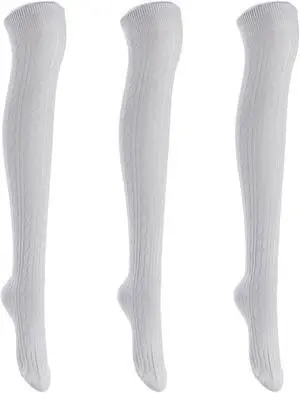 Lian LifeStyle Women's 3 Pairs Adorable Comfortable Soft Thigh High Over Knee High Cotton Socks Size 6-9 L1024(Light Grey)