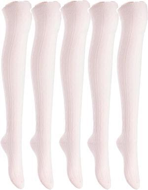 Lian LifeStyle Women's 5 Pairs Adorable Comfortable Soft Thigh High Over Knee High Cotton Socks Size 6-9 L1024 (Beige)