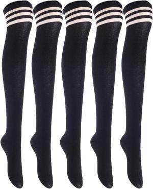 Lian LifeStyle Women's 5 Pairs Adorable Comfortable Soft Thigh High Over Knee High Cotton Socks Size 6-9 L1022(Navy)
