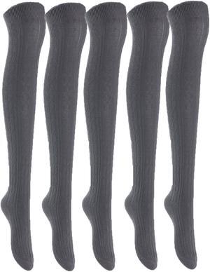 Lian LifeStyle Women's 5 Pairs Adorable Comfortable Soft Thigh High Over Knee High Cotton Socks Size 6-9 L1024 (Dark Grey)