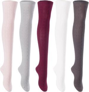 Lian LifeStyle Women's 5 Pairs Adorable Comfortable Soft Thigh High Over Knee High Cotton Socks Size 6-9 L1024(Beige,LG,Wine,Cream,DG)