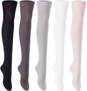 Lian LifeStyle Women's 5 Pairs Adorable Comfortable Soft Thigh High Over Knee High Cotton Socks Size 6-9 L1024(Black,DG,Grey,Cream,Beige)