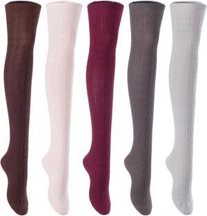 Lian LifeStyle Women's Teen Girl's 5 Pairs Adorable Comfortable Soft Thigh High Over Knee High Cotton Socks Size 6-9 L1024(Random)