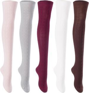 Lian LifeStyle Women's 5 Pairs Adorable Comfortable Soft Thigh High Over Knee High Cotton Socks Size 6-9 L1024(Beige,LG,Wine,Cream,Coffee)